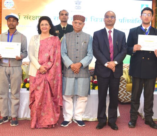 Honble Governor of HP with winners of Painting Competition